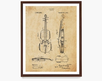 Violin Patent Poster, Music Wall Art, Orchestra Decor, Musician Gift, Music Poster, Fiddle Patent Print