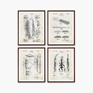 Saxophone Patent Art Prints: Music Room Wall Decor, Set of 4