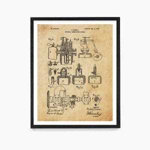 Diesel Engine Patent Poster, Rudolf Diesel, Diesel Mechanic Gift Ideo, Engine Diagram, Engine Poster, Truck Decor Antique