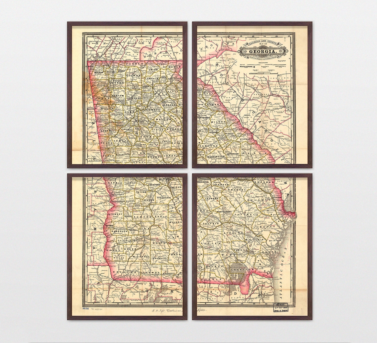 Georgia Map Antique Map Georgia Art Georgia Wall Art State Map Vintage Map State Art Georgia Atlanta Home Decor Map Art