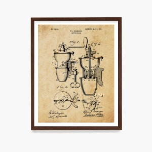Coffee Grinder Patent Poster, Coffee Wall Art, Caffeine Poster, Breakfast Nook Decor