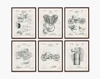 Motorcycle Patent Art Print Set: Vintage Biker Garage Decor