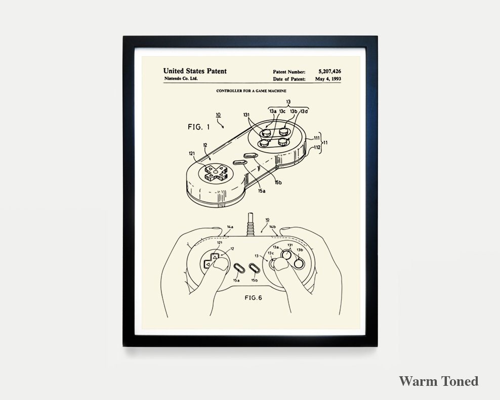 Super Nintendo Controller Game Art Poster Super Nintendo Controller Game Art Poster Patent Wall