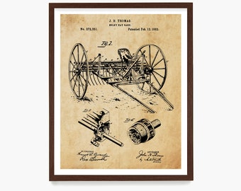 Hay Rake Patent Art Print: Farmhouse Country Wall Decor