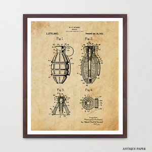 Grenade Patent Poster, Grenade Wall Art, Military Decor, Military Gift, Soldier Gift, Army Art, Veteran Gift, Munitions Patent