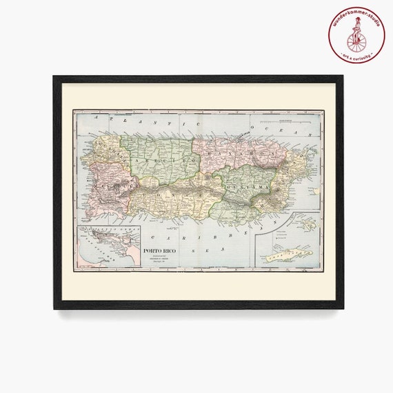 Vintage Puerto Rico Map Art Print: San Juan Travel Poster