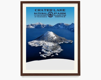 Crater Lake National Park Poster, Crater Lake National Park Wall Art, WPA Poster, Oregon Home