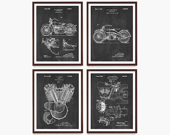 Motorpatentkunstprint: vintage motordecor, set van 4