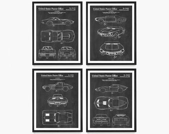 Impresión de patente de Stingray de coche deportivo, cartel de coche vintage, arte de pared de garaje, cartel de coche muscular, idea de habitación para niños