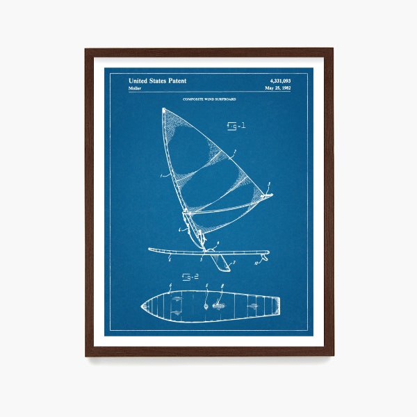 Windsurfing Patent Print, Windsurfing Wall Art, Surfing Poster, Beach House Decor, Surfer Best Gift