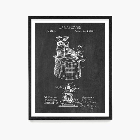Wine Making Patent Poster, Vineyard Wall Art, Kitchen Remodel Decor, Bar Decor