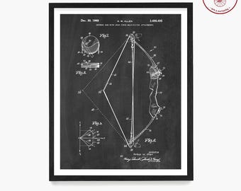 Archery Bow Patent Art Print: Hunting Lodge Decor
