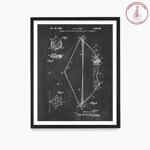 Archery Bow Patent Art Print: Hunting Lodge Decor