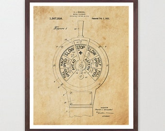 Ship Telegraph Patent Print, Maritime Wall Art, Boating Poster, Nautical Home Decor