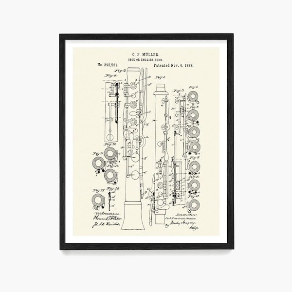 Oboe Patent Poster, Oboe Gift, Music Wall Art, Woodwind, Classical Music Poster, Orchestra Decor, Music Room Wall Art