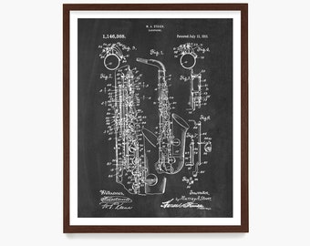 Saxophone Patent Print, Saxophone Wall Art, Jazz Poster, Musician Decor Gift, Recording Studio Art