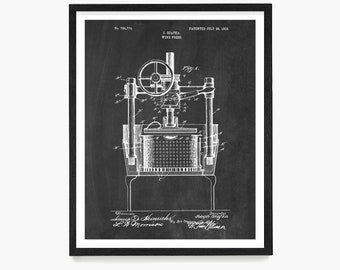 Wine Press Patent Art Print: Elegant Kitchen Decor