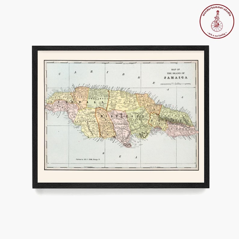 Jamaica Map Wall Art, Jamaica Poster