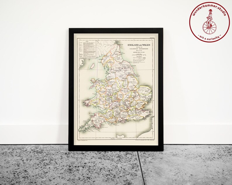 England & Wales Map Art Print: Vintage United Kingdom Travel Decor - Etsy