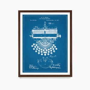 Impresión artística de patente de máquina de escribir: póster con plano vintage