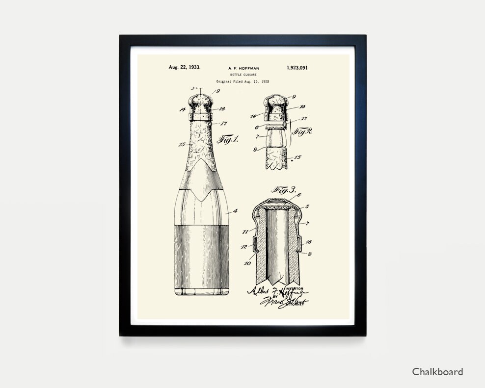 シャンパンボトルの特許アートプリント：ヴィンテージバー
