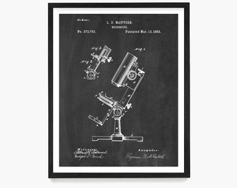 Microscope Patent Poster, Science Wall Art, Scientist Gift, Science Classroom Decor, Microscope Art