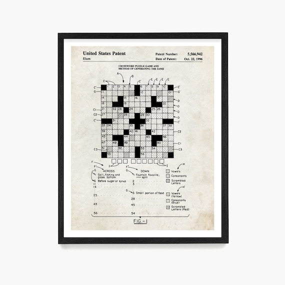 Crossword Puzzle Patent Art Print: Game Room Decor
