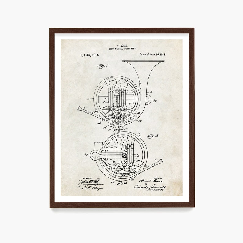 French Horn Patent Poster French Horn Wall Art Horn Poster Etsy