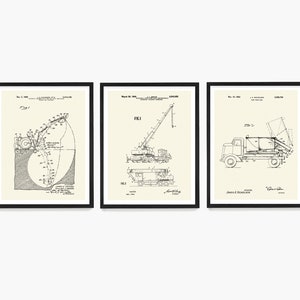 Construction Wall Art, Construction Patent Poster, Contractor Office Decor, Builder Gift, Crane patent, Dump Truck Poster Ivory