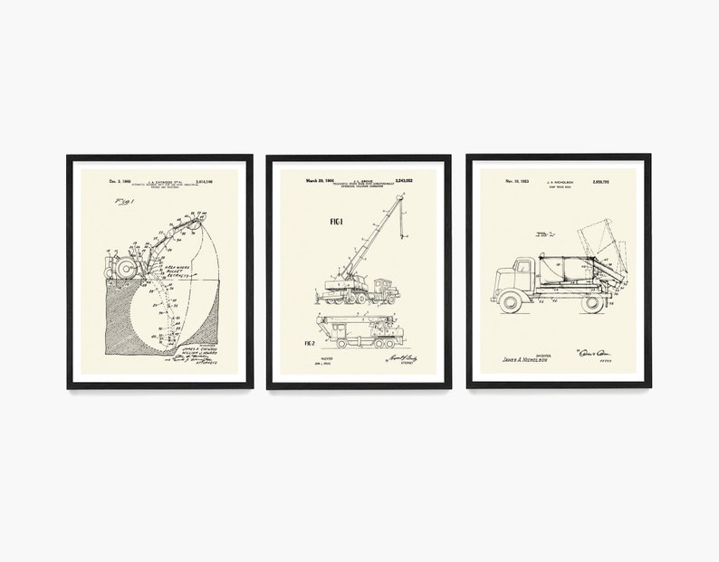 Construction Wall Art, Construction Patent Poster, Contractor Office Decor, Builder Gift, Crane patent, Dump Truck Poster Ivory