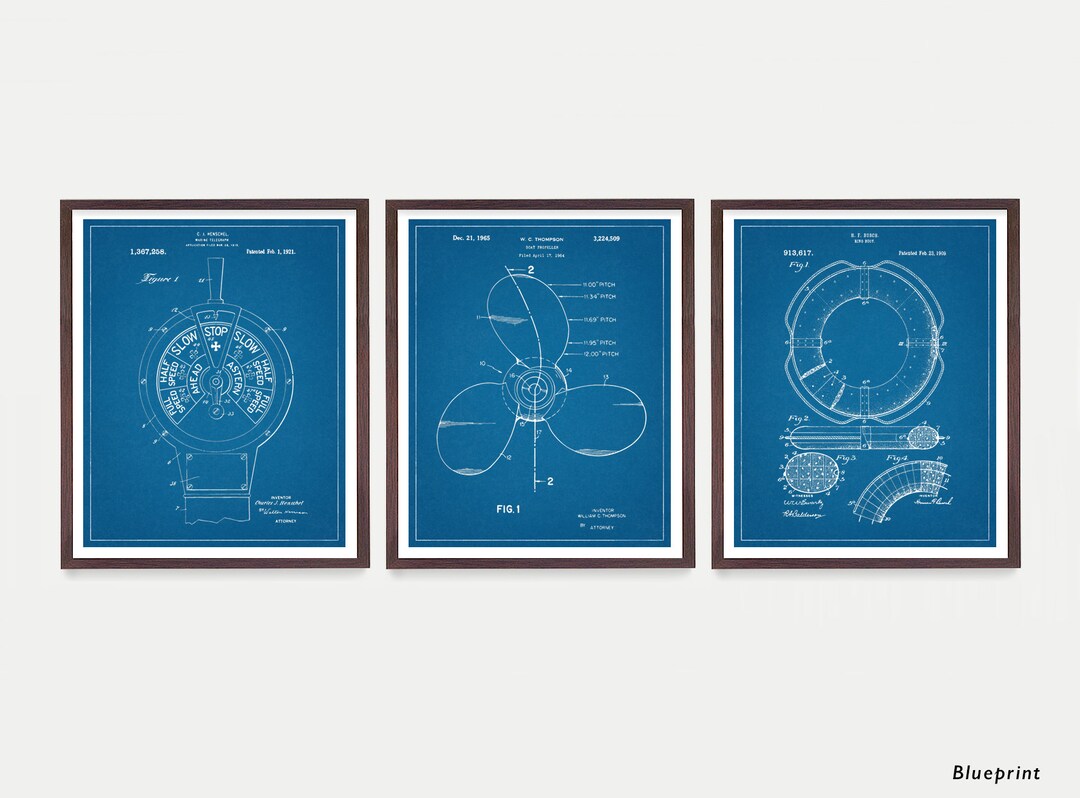 Maritime Patent Art Prints: Nautical Blueprint Poster Set - Etsy
