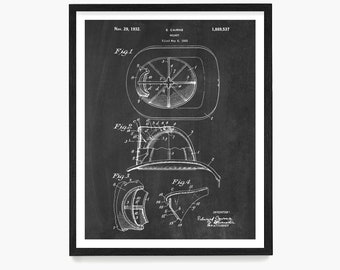 Patent na hełm strażacki, wydruk artystyczny: dekoracja strażaka