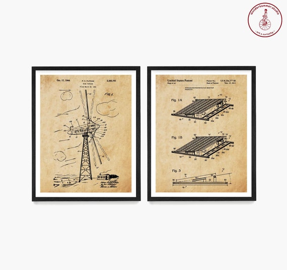 Renewable Energy Patent Prints: Solar & Wind Power Wall Art