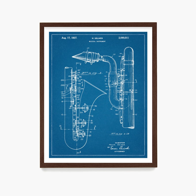 Baritone Saxophone Patent Poster Sax Patent Saxophone Wall Etsy