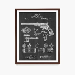 Revolver Patent Print: Antique Firearm Blueprint Wall Art