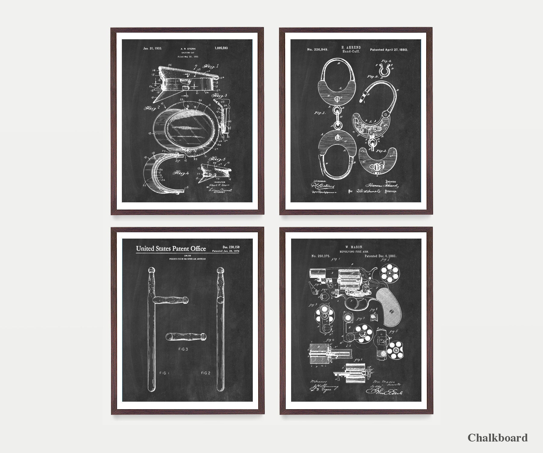 Police Patent Art Police Art Police Poster Police Wall Art Police Officer Law Enforcement Revolver Patent Handcuffs Cop Art
