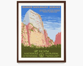 Zion National Park Poster, WPA Poster, Camping Themed Wall Art, Backpacker Gift, Utah Travel Poster, Utah Home Decor