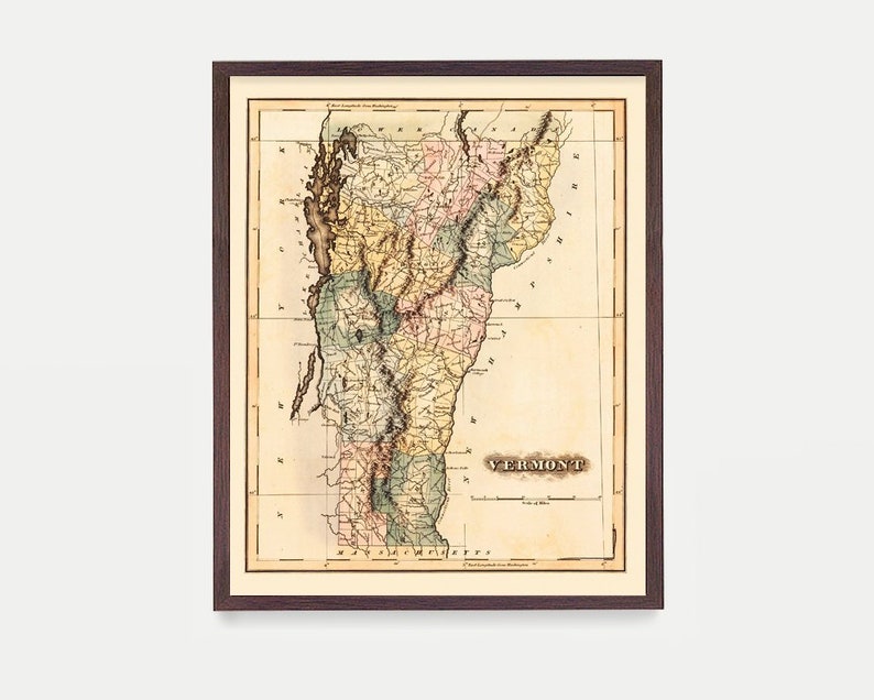 Vermont Map Map Art Map Decor State Map Vermont Art Vermont Decor Vermont Wall Art Old Map Map Wall Decor Vermont Gift image 1