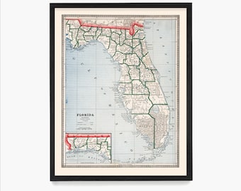 Florida Map Wall Art, State Map, Florida Home, Florida Decor, Florida Gift, Housewarming Art