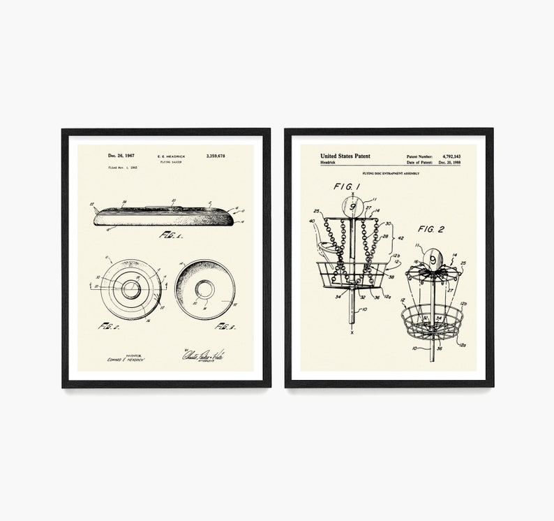 Frisbee Patent Poster, Disc Golf Wall Art, Frisbee Golf Gift, Disc Golf Basket Patent Ivory