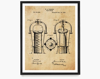 Wine Cooler Patent Print, Wine Wall Art, Contemporary Kitchen Decor, Wine Lover Gift
