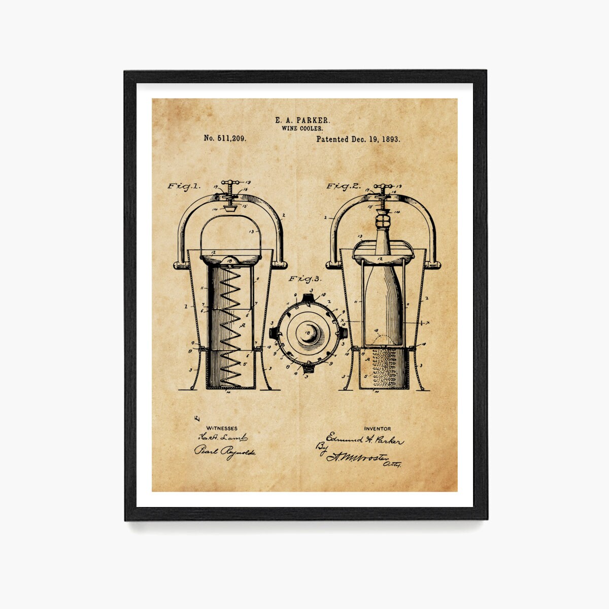 Wine Poster Wine Art Wine Cooler Patent Wine Decor Wine Wall Art White Wine Wine Gift Kitchen Wall Art