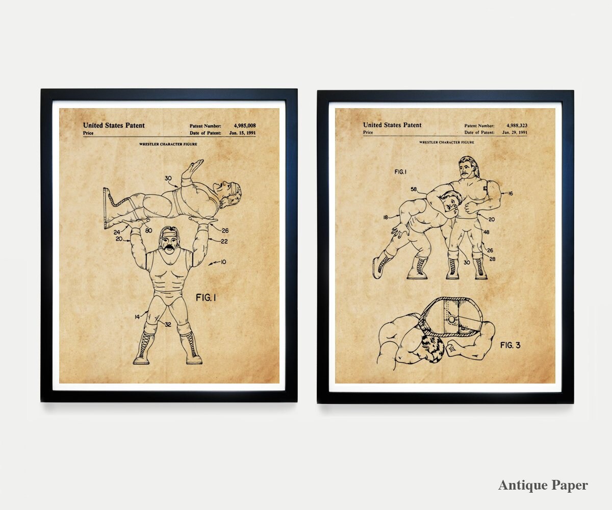 Wrestling Action Figure Patent Art Wwe Boys Room Wall Art