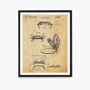 May include: A black and white vintage patent drawing of a toilet seat and cover design. The drawing shows different angles of the seat and cover, with labels for each part. The patent number is 2,047,480 and the date is July 14, 1936. The inventor's name is H.C. Macdonald.