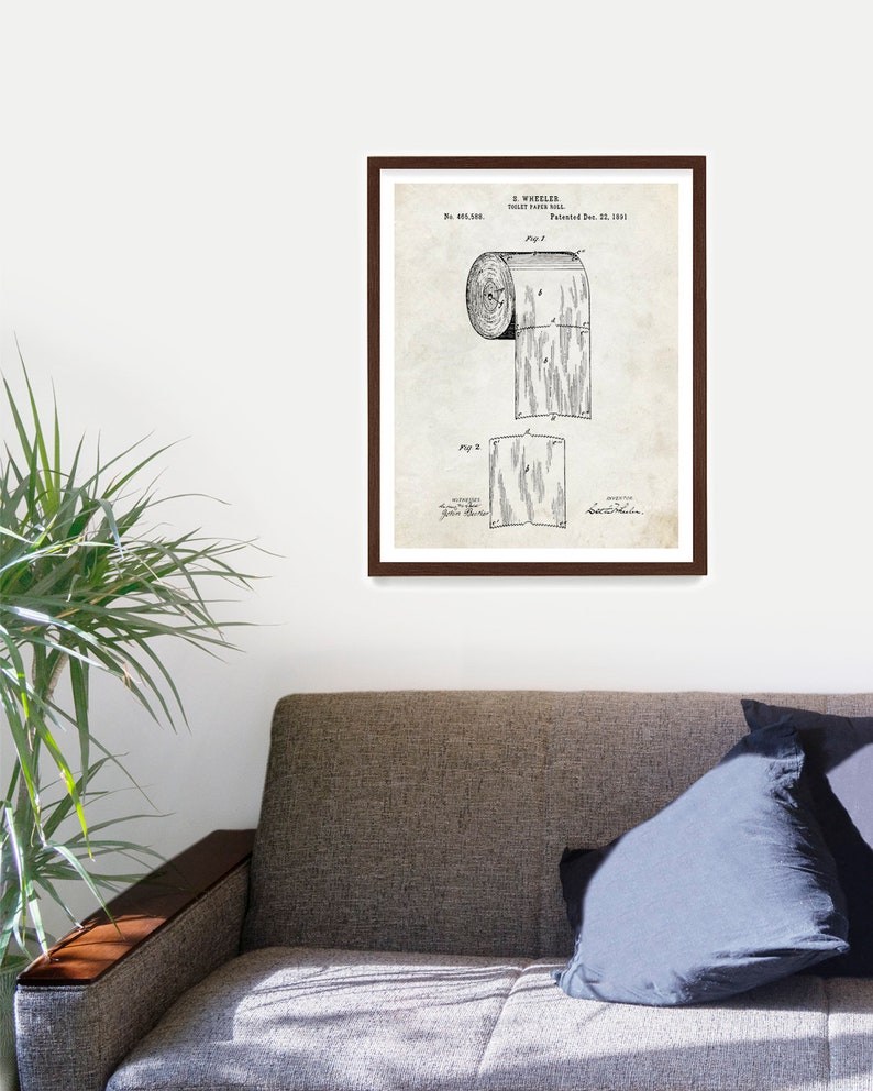 Toalettpapper patenttryck, badrumsväggkonst, badrumsdekor, badrumsrenovering, inflyttningspresent, badrumsaffisch, toalettpappersaffisch bild 2