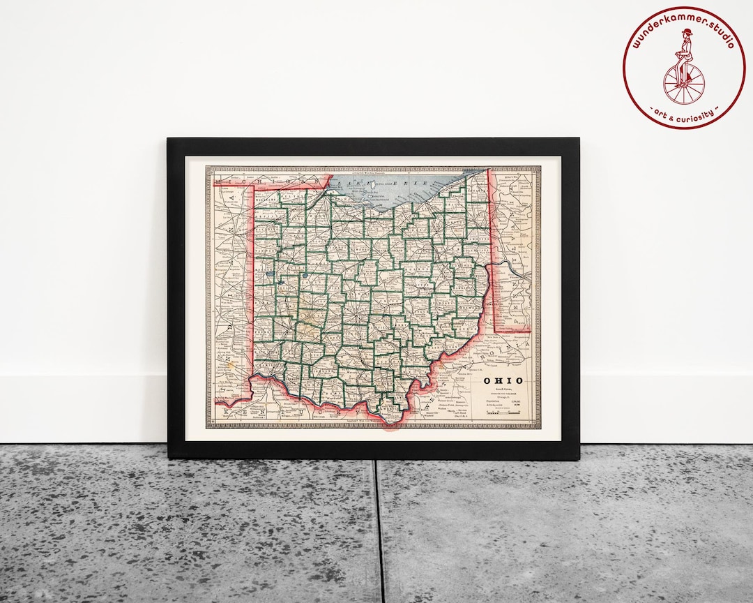 Ohio Map Art Print: Vintage Style State Map - Etsy