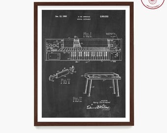 Piano Patent Art Print: Vintage Keyboard Diagram, Music Room Decor