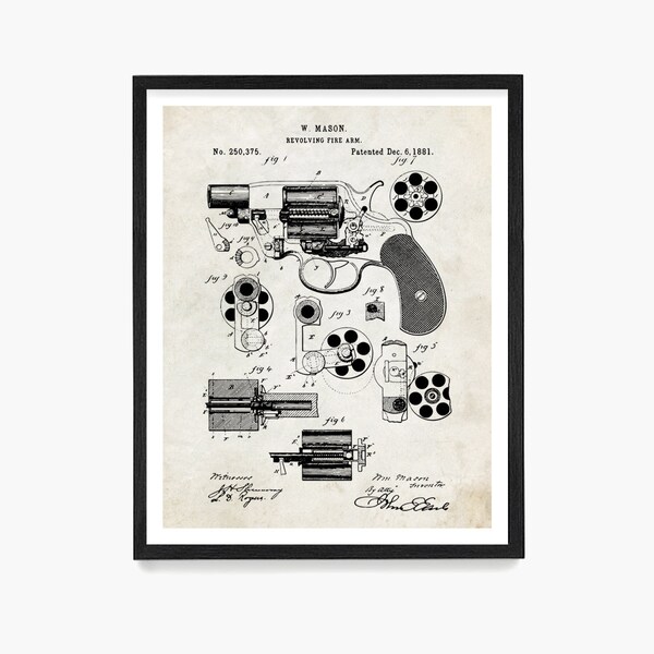 Revolver Patent Art, Revolver Poster, Gun Patent, Revolver Patent, Gun Poster, Revolver Art, Gun Wall Art, Hand Gun, Pistol, Gun Lover