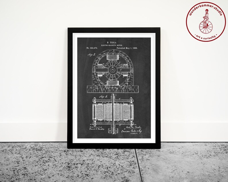 Nikola Tesla Electrical Motor Patent Poster