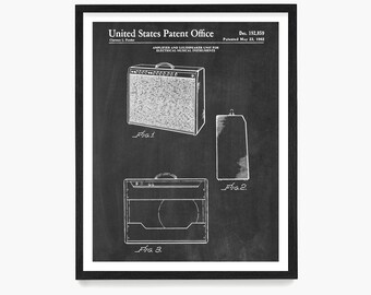 Guitar Amplifier Patent Print, Music Poster Wall Art, Electric Guitar Player Gift, Music Decor